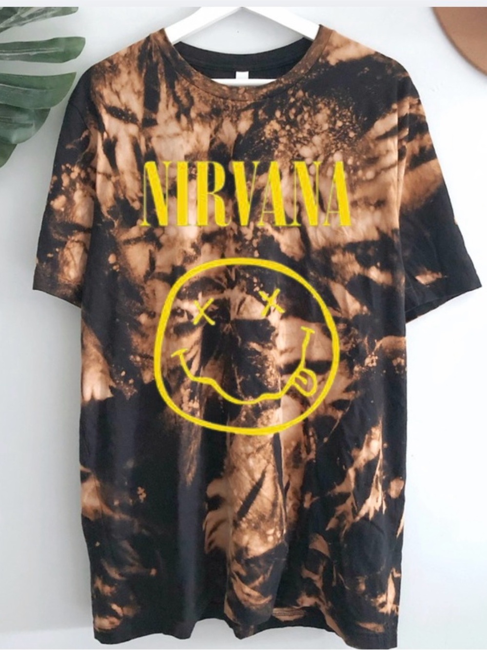 Nirvana Bleached Tie-Dye Short Sleeve Tee Black & Brown Yellow
